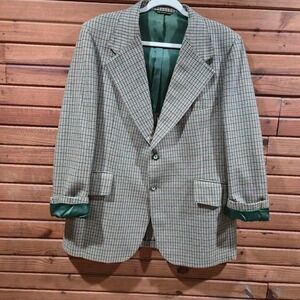 Vintage 1970s Botany 500 Men's Wool Blazer 42R Plaid Check Sport Coat Old Money